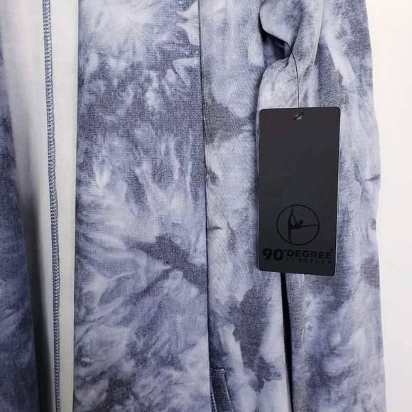 90 Degree By Reflex Shawl Collar Open Front Cardigan Sz Medium Tie Dye Blue/Gray - Picture 9 of 12